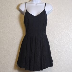 Noble U black floral jacquard sleeveless open tie back mini dress